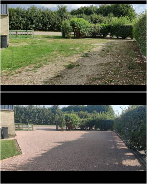 Aménagement d'un parking en petits graviers avec travaux de terrassement pour une entreprise près de Lillebonne